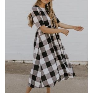 Black & White Buffalo Plaid Midi Dress